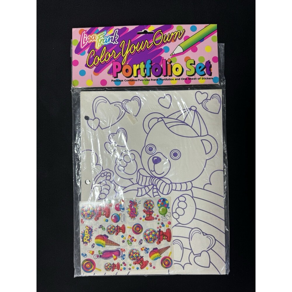 Vintage Lisa Frank Color Your Own Folder W/ Stickers NEW Portfolio Bear Ballet